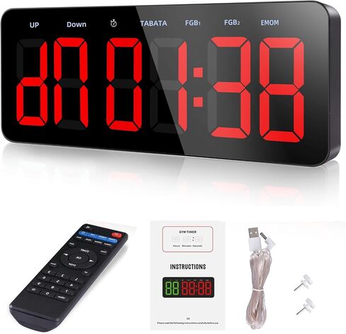 PELLOR Gym Timer Clock, Interval Timer with Function Mode Display, Countdown/UP Stopwatch Adjustable Brightness with Remote Control, 3'' Large Digits Digital Wall Clock for Home Gym Room in Saudi Arabia