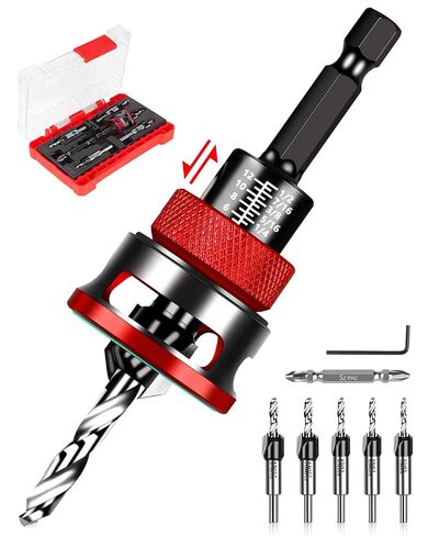 9PCS Adjustable Depth Stop Countersink Drill Bit Set, 5 Size TCT Countersink Bits for 82 Degree Woodworking, Burr-Free Drilling Tapered Drill Bits in Wood MDF Plywood & Plastic in Saudi Arabia