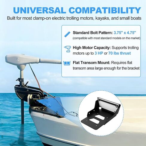 Kayak Trolling Motor Mount - Transom Motor Mount for Kayaks with Flat Transom, Compatible with Freshwater and Saltwater, Black Powder-Coated Finish in Saudi Arabia