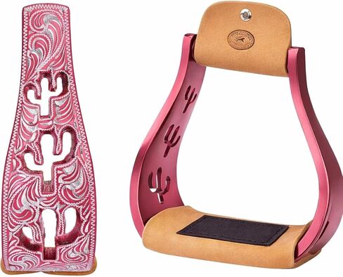 CHALLENGER Horse Western 5" Slanted Offset Angled Cactus Engraved Aluminum Show Stirrups 51243 in Kuwait