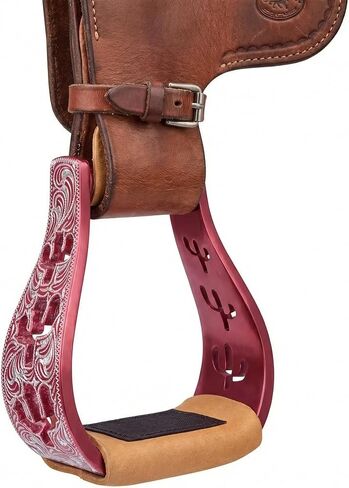 CHALLENGER Horse Western 5" Slanted Offset Angled Cactus Engraved Aluminum Show Stirrups 51243 in Kuwait