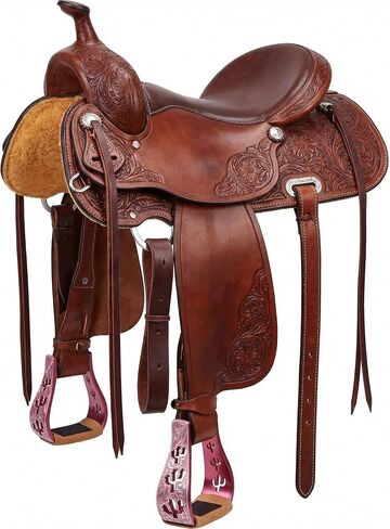 CHALLENGER Horse Western 5" Slanted Offset Angled Cactus Engraved Aluminum Show Stirrups 51243 in Kuwait
