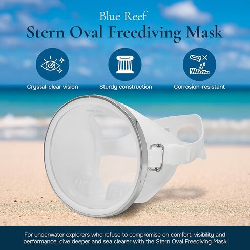 Blue Reef Stern Freediving Scuba Diving، قناع الغطس ومجموعة الغطس، زجاج مقسى بيضاوي، سيليكون لملاءمة مريحة باللون الأزرق in Kuwait