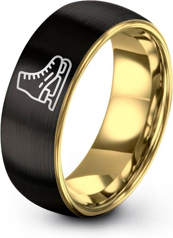 Gift for Horse Racing Fan - Figure Skate Ring - Personalized Custom Engraving - Brushed Polished - Tungsten - Yellow Gold Black Silver Blue - Anniversary Wedding - Men Women - Flat Dome Bevel - Band in Kuwait
