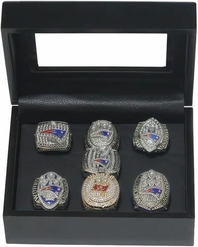 Rare Legacy New England Rugby 2001 03 04 14 16 18 2020TB 7Times 12# Championship Ring Set- High-Level Transparent Sandalbox Silver Plated • Museum-Grade Replica Display Adult in Kuwait