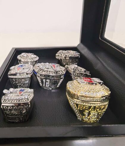 Rare Legacy New England Rugby 2001 03 04 14 16 18 2020TB 7Times 12# Championship Ring Set- High-Level Transparent Sandalbox Silver Plated • Museum-Grade Replica Display Adult in Kuwait