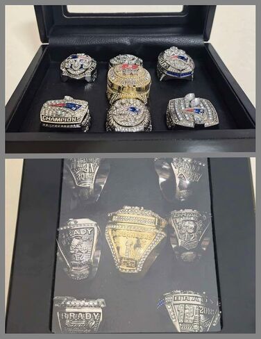 Rare Legacy New England Rugby 2001 03 04 14 16 18 2020TB 7Times 12# Championship Ring Set- High-Level Transparent Sandalbox Silver Plated • Museum-Grade Replica Display Adult in Kuwait