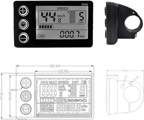 شاشة LCD كهربائية، عداد عرض LCD S866، لوحة تحكم للدراجة الكهربائية للدراجات الإلكترونية 24 فولت 36 فولت 48 فولت مع قابس SM IP65 عداد إضاءة خلفية للشاشة الكبيرة لمقود 22.2 مم/0.9 بوصة in Kuwait