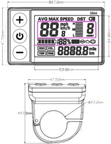 شاشة LCD S866، مقياس ABS مقاوم للماء مع قابس SM، لمقود الدراجة الكهربائية 24 فولت 36 فولت 48 فولت 22.2 مم in Kuwait