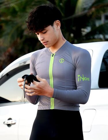 INBIKE لركوب الدراجات جيرسي بأكمام طويلة - جيرسي لركوب الدراجات مسامي، مع سحاب عاكس وشعار لركوب الدراجات على الطرق in Kuwait