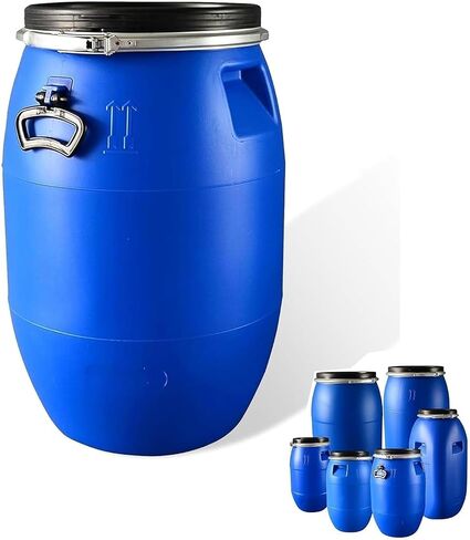 Food Grade Plastic Barrel with Lid - 8 to 42 Gallon Rainwater Collection, Airtight Design for Fermentation, Storage, and Shipping - Durable Lab Pack Drum 120L/32 Gallon in Kuwait
