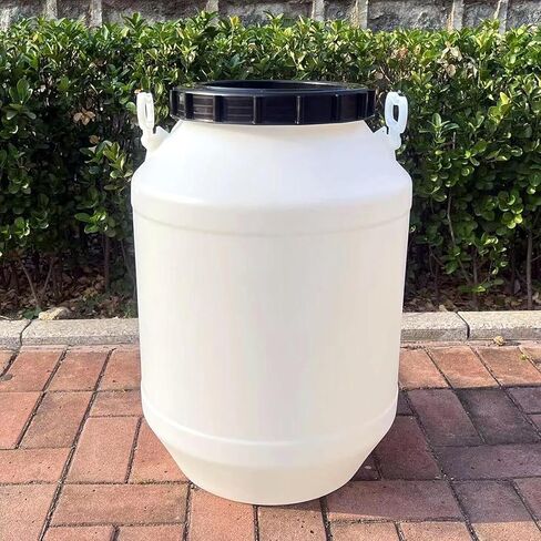 Heavy-Duty Plastic Water Storage Barrel with Dual-Layer Lid, Airtight Hdpe Drum for Home, Restaurant, Factory Use, Portable with Handles, Industrial Shipping Solution White 60L in Kuwait