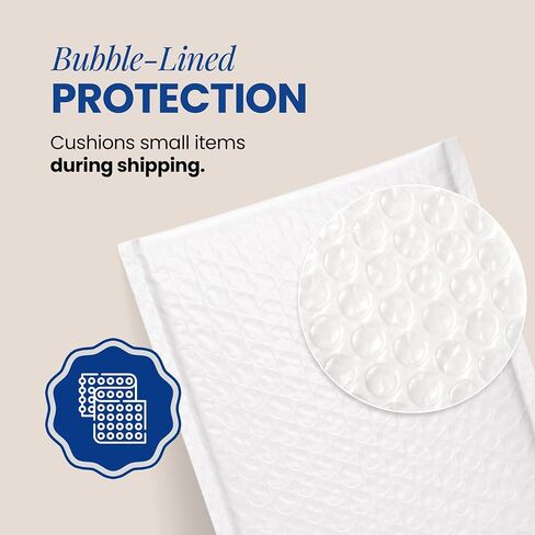 ALTERNIUM Bubble Mailers 4x7 Inch, 100-pack – Small Padded Shipping Envelopes, Self Seal Poly Bubble Mailers, Waterproof Lightweight Mailers for Jewelry, Trading Cards & Small Business - White in Kuwait