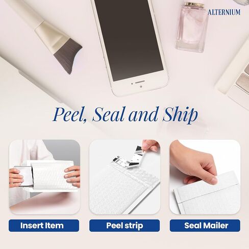 ALTERNIUM Bubble Mailers 4x7 Inch, 100-pack – Small Padded Shipping Envelopes, Self Seal Poly Bubble Mailers, Waterproof Lightweight Mailers for Jewelry, Trading Cards & Small Business - White in Kuwait