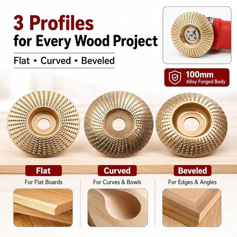 Angle Grinder Polishing Pad,Heavy-Duty Wood Carving Disc Set,Tungsten Carbide Cutting Wheel Wood Carvingfor 4"&4-1/2Grinders,Woodworking Attachment for Cutting, Shaping, Sanding in Kuwait