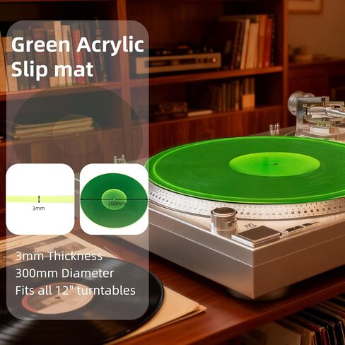 NICENEEDED Acrylic Turntable Mat for Vinyl Player, 12" Slip Mat Anti-Static Record Player Accessory for Vinyl Records, Green in Kuwait