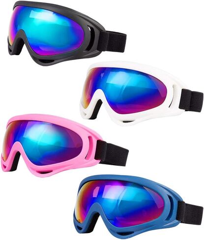 LJDJ Ski Goggles, Pack of 4 Snow Snowboard Goggles, Motorcycle Goggles UV Protection Anti-fog for Men Women Kids in Kuwait