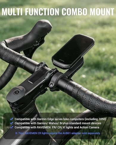 حامل أمامي RAVEMEN AOM05 متوافق مع كمبيوتر Garmin Wahoo Bryton | تناسب مقود الدراجة مقاس 31.8-35 مم، تدعم كاميرا الحركة، من النايلون in Kuwait