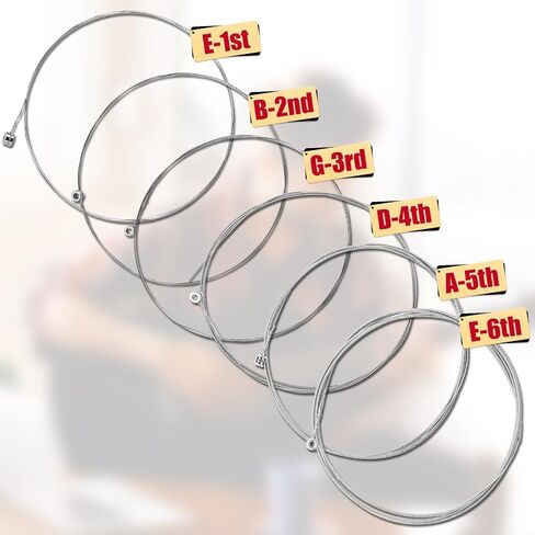6 PCS Electric Guitar Strings Pack, Nickel Wound Steel Core E-1st to E-6th (E, B, G, D, A, E) .009-.042 Super Light Gauge, Clear Tone & Smooth Feel, Replacement Wires for Electric Guitar String in Kuwait