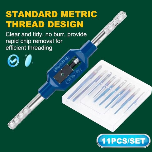 10pcs Micro Tap M1-M3.5, Mini Metric Tap Set with Adjustable Tap Wrench 1/16-1/4'' Hand Screw Thread Tap Drill Tapping Tool in Kuwait