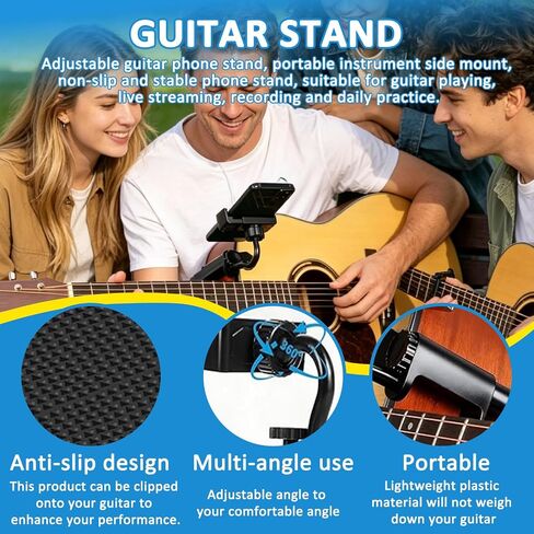 Guitar Phone Holder, Guitar Phone Holder for Acoustic, Adjustable and Rotatable Mount for Guitars, Ukuleles, and Basses for Video Recording, Live Streaming, and Online Teaching in Kuwait