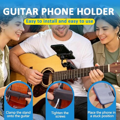 Guitar Phone Holder, Guitar Phone Holder for Acoustic, Adjustable and Rotatable Mount for Guitars, Ukuleles, and Basses for Video Recording, Live Streaming, and Online Teaching in Kuwait