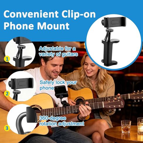 Guitar Phone Holder, Guitar Phone Holder for Acoustic, Adjustable and Rotatable Mount for Guitars, Ukuleles, and Basses for Video Recording, Live Streaming, and Online Teaching in Kuwait