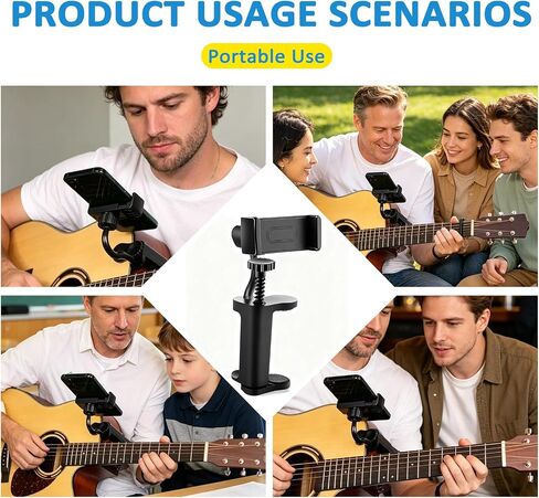 Guitar Phone Holder, Guitar Phone Holder for Acoustic, Adjustable and Rotatable Mount for Guitars, Ukuleles, and Basses for Video Recording, Live Streaming, and Online Teaching in Kuwait