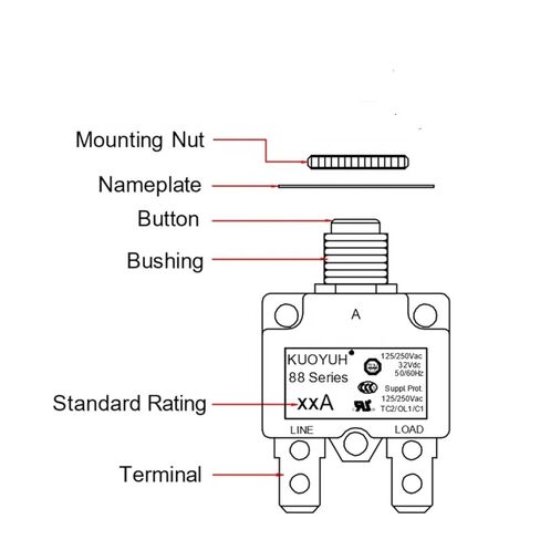 حقيقي KUOYUH (13amp) 88 سلسلة 125/250VAC 32VDC 50/60 هرتز الحراري الزائد قاطع الدائرة (13A) in Kuwait