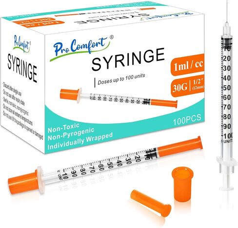 1ml/cc Disposable Syringes 30G 1/2" (12mm) Individually Wrapped 100 Pack Lab Supplies Dispensing Scientific Supplies(100PACK 1CC 30G 1/2") in Kuwait