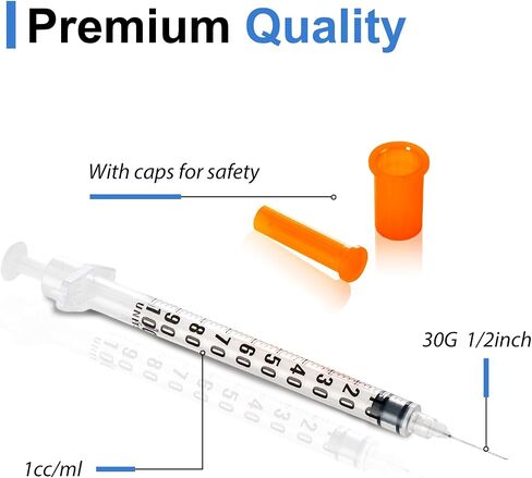 1ml/cc Disposable Syringes 30G 1/2" (12mm) Individually Wrapped 100 Pack Lab Supplies Dispensing Scientific Supplies(100PACK 1CC 30G 1/2") in Kuwait