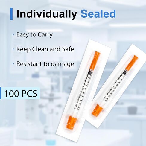 1ml/cc Disposable Syringes 30G 1/2" (12mm) Individually Wrapped 100 Pack Lab Supplies Dispensing Scientific Supplies(100PACK 1CC 30G 1/2") in Kuwait