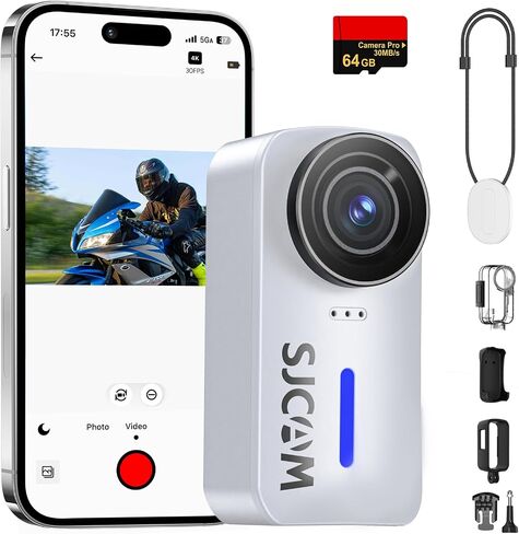 SJCAM C110Plus 4K Camera Action Action Camera ، 170 ° FOV ، CAM MINI Body Mini ، 6 محاور ، مقاوم للماء ، يمكن ارتداؤه ، POV محمول ، SPKR & MIC المدمج للتدفق ، مع مجموعات تركيب خوذة ، أبيض in Kuwait