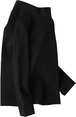 Moonker Kids Girls Long Sleeve Blouses High Neck Crewneck Solid Color Autunm Cotton Tops Soft Comfy Cute Solid Shirts Youth in Kuwait