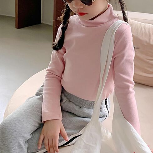 Moonker Kids Girls Long Sleeve Blouses High Neck Crewneck Solid Color Autunm Cotton Tops Soft Comfy Cute Solid Shirts Youth in Kuwait