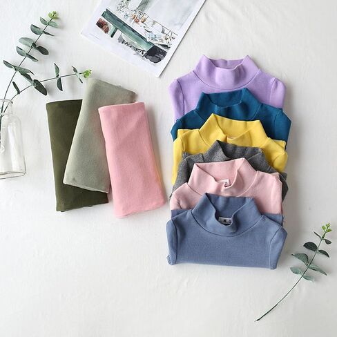 Moonker Kids Girls Long Sleeve Blouses High Neck Crewneck Solid Color Autunm Cotton Tops Soft Comfy Cute Solid Shirts Youth in Kuwait