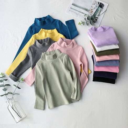 Moonker Kids Girls Long Sleeve Blouses High Neck Crewneck Solid Color Autunm Cotton Tops Soft Comfy Cute Solid Shirts Youth in Kuwait