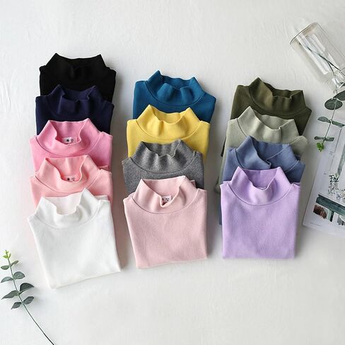 Moonker Kids Girls Long Sleeve Blouses High Neck Crewneck Solid Color Autunm Cotton Tops Soft Comfy Cute Solid Shirts Youth in Kuwait
