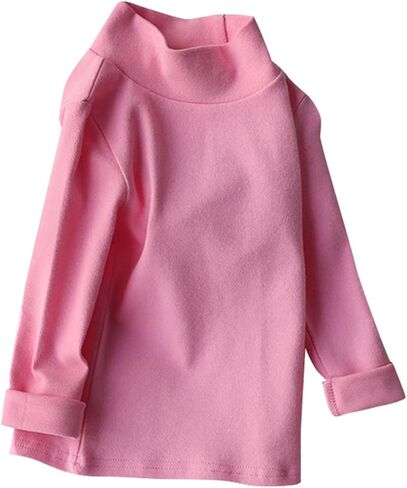 Moonker Kids Girls Long Sleeve Blouses High Neck Crewneck Solid Color Autunm Cotton Tops Soft Comfy Cute Solid Shirts Youth in Kuwait
