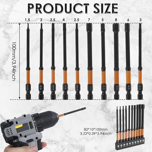 10/20Pcs Impact Hex Head S2 Alloy Allen Wrench Drill Bit Set Metric and SAE with Magnetic Tips 1/4inch Quick Release Hex Shank Screw Driver Drill Bit for Repair in Kuwait
