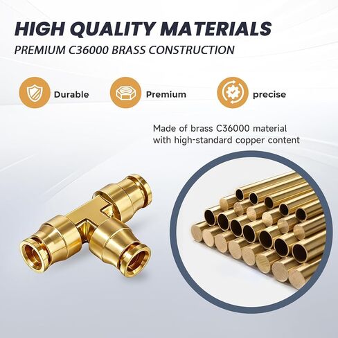 DOT Tee Union Push to Connect Fittings، 5 قطع من النحاس C36000 تجهيزات خط فرامل الهواء للسيارة والشاحنات والمقطورة والأنظمة الهوائية (3/8 بوصة OD) in Kuwait