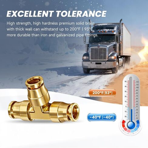 DOT Tee Union Push to Connect Fittings، 5 قطع من النحاس C36000 تجهيزات خط فرامل الهواء للسيارة والشاحنات والمقطورة والأنظمة الهوائية (3/8 بوصة OD) in Kuwait