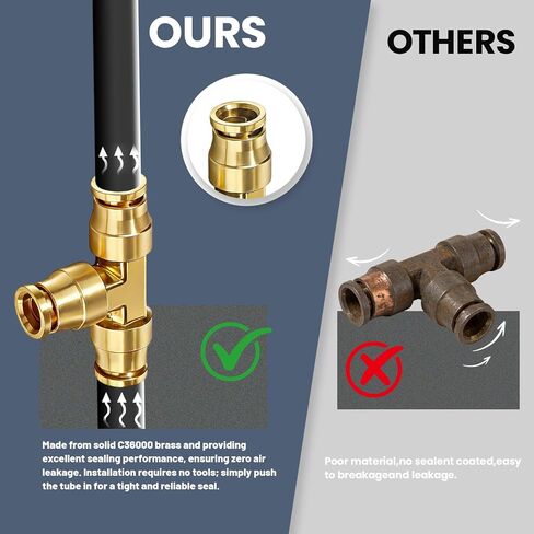 DOT Tee Union Push to Connect Fittings، 5 قطع من النحاس C36000 تجهيزات خط فرامل الهواء للسيارة والشاحنات والمقطورة والأنظمة الهوائية (3/8 بوصة OD) in Kuwait