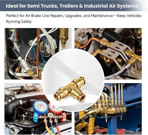 DOT Tee Union Push to Connect Fittings، 5 قطع من النحاس C36000 تجهيزات خط فرامل الهواء للسيارة والشاحنات والمقطورة والأنظمة الهوائية (3/8 بوصة OD) in Kuwait