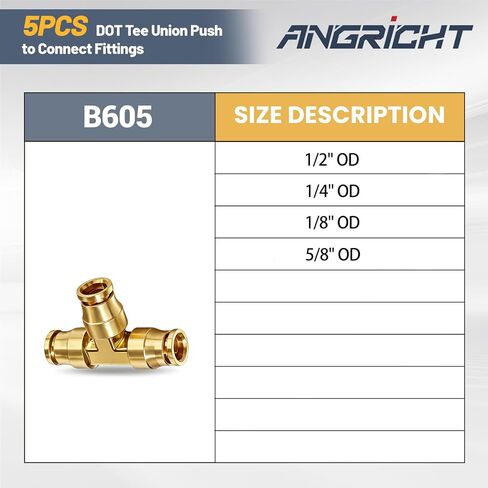 DOT Tee Union Push to Connect Fittings، 5 قطع من النحاس C36000 تجهيزات خط فرامل الهواء للسيارة والشاحنات والمقطورة والأنظمة الهوائية (3/8 بوصة OD) in Kuwait