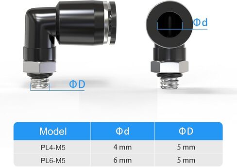 TAILONZ PNEUMATIC ذكر الكوع 6 مم أنبوب OD x M5 خيط 90 دفع لتوصيل التركيبات PL6-M5 (عبوة من 10) in Kuwait