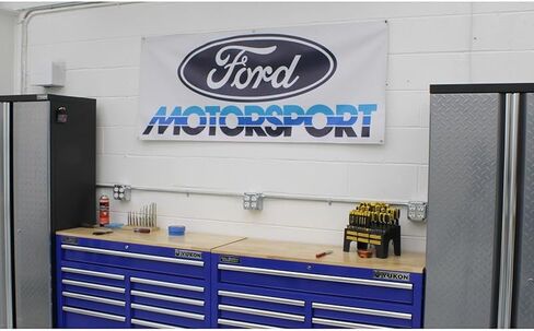 Motorsport 67.5" x 28" Wall Garage Banner Early 80s Style 3-Color Blue Logo for Ford Mustang in Kuwait