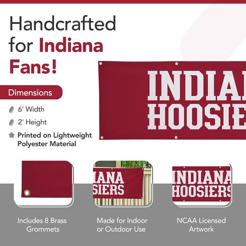 Indiana Hoosiers College Sports Printed Polyester Banner - NCAA Licensed - Hanging Graduation Decoration - School Banner (Red, White) (2' x 6') in Kuwait