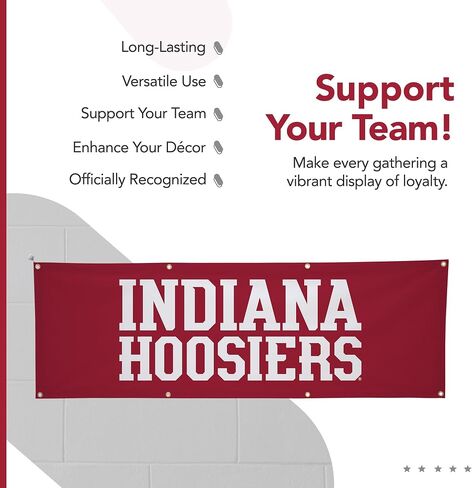 Indiana Hoosiers College Sports Printed Polyester Banner - NCAA Licensed - Hanging Graduation Decoration - School Banner (Red, White) (2' x 6') in Kuwait