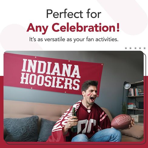 Indiana Hoosiers College Sports Printed Polyester Banner - NCAA Licensed - Hanging Graduation Decoration - School Banner (Red, White) (2' x 6') in Kuwait